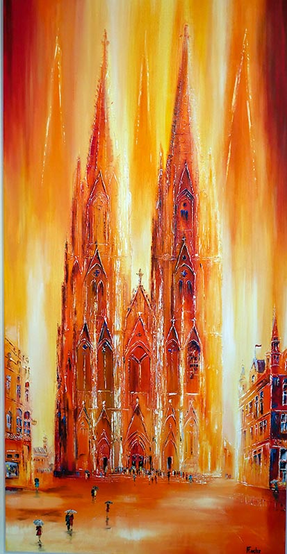 www.fuchs-galerie.de | Helmut Fuchs - Malerei | Kölner Dom Rot | 160 x 80cm 