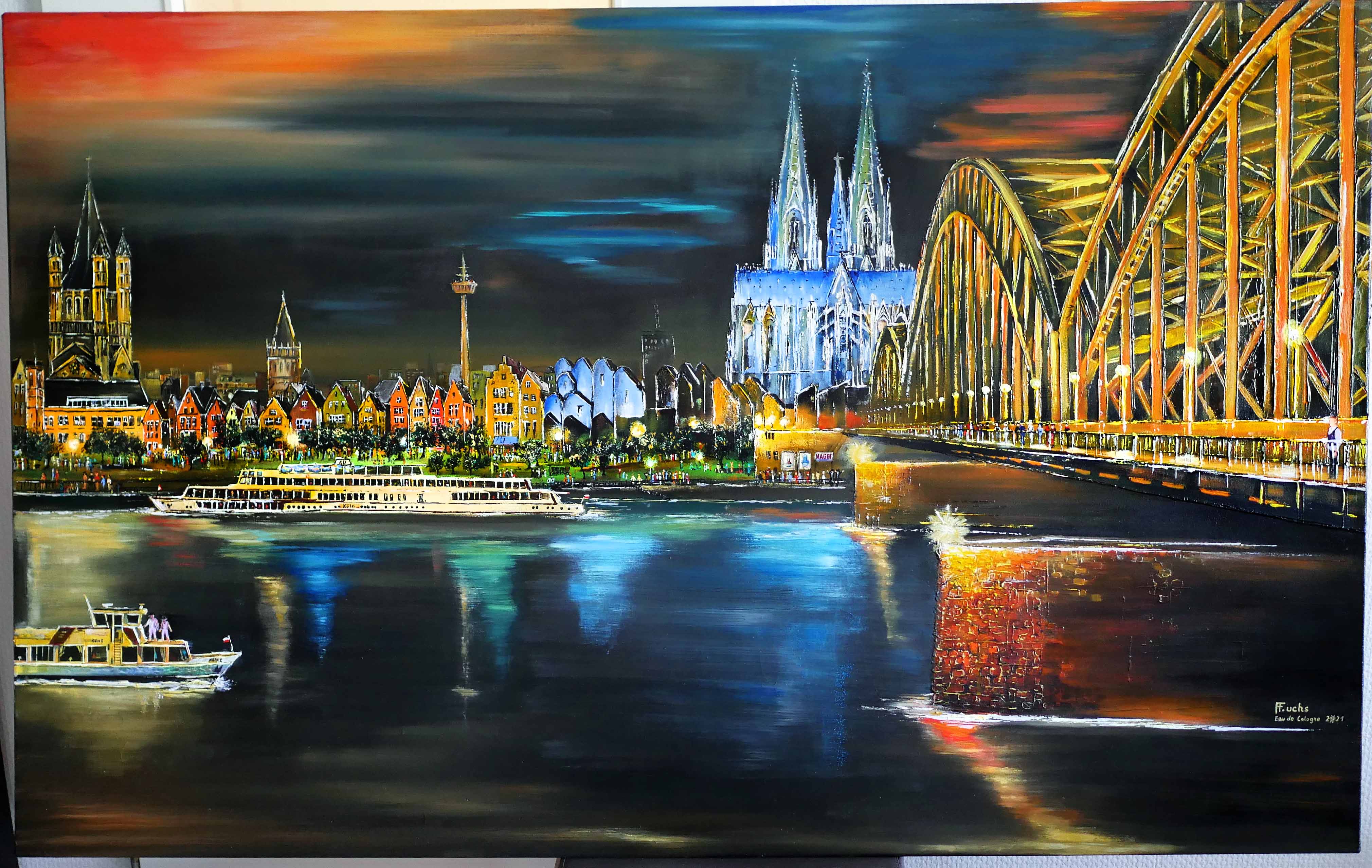 www.fuchs-galerie.de | Helmut Fuchs - Malerei | Köln bei Nacht | 160 x 100cm 